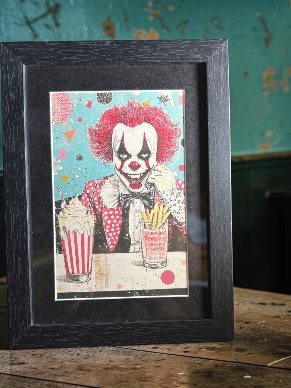 Creepy Clown & Milkshake Art Print | New 5x7 Framed Decor